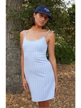 Brandy Melville Blue and White Plaid Slip Dress